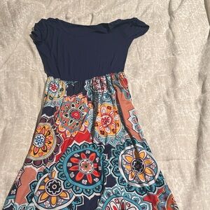Navy Top Multicolor Medallion Print Maxi Dress